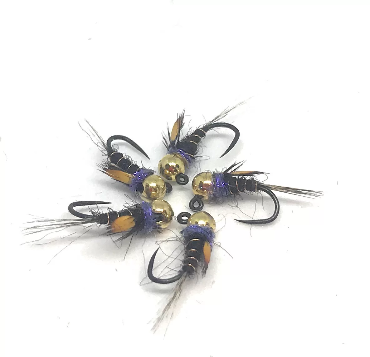 Black & Violet Jungleback Jig Nymph midges, set of 3 flies for fly fishing