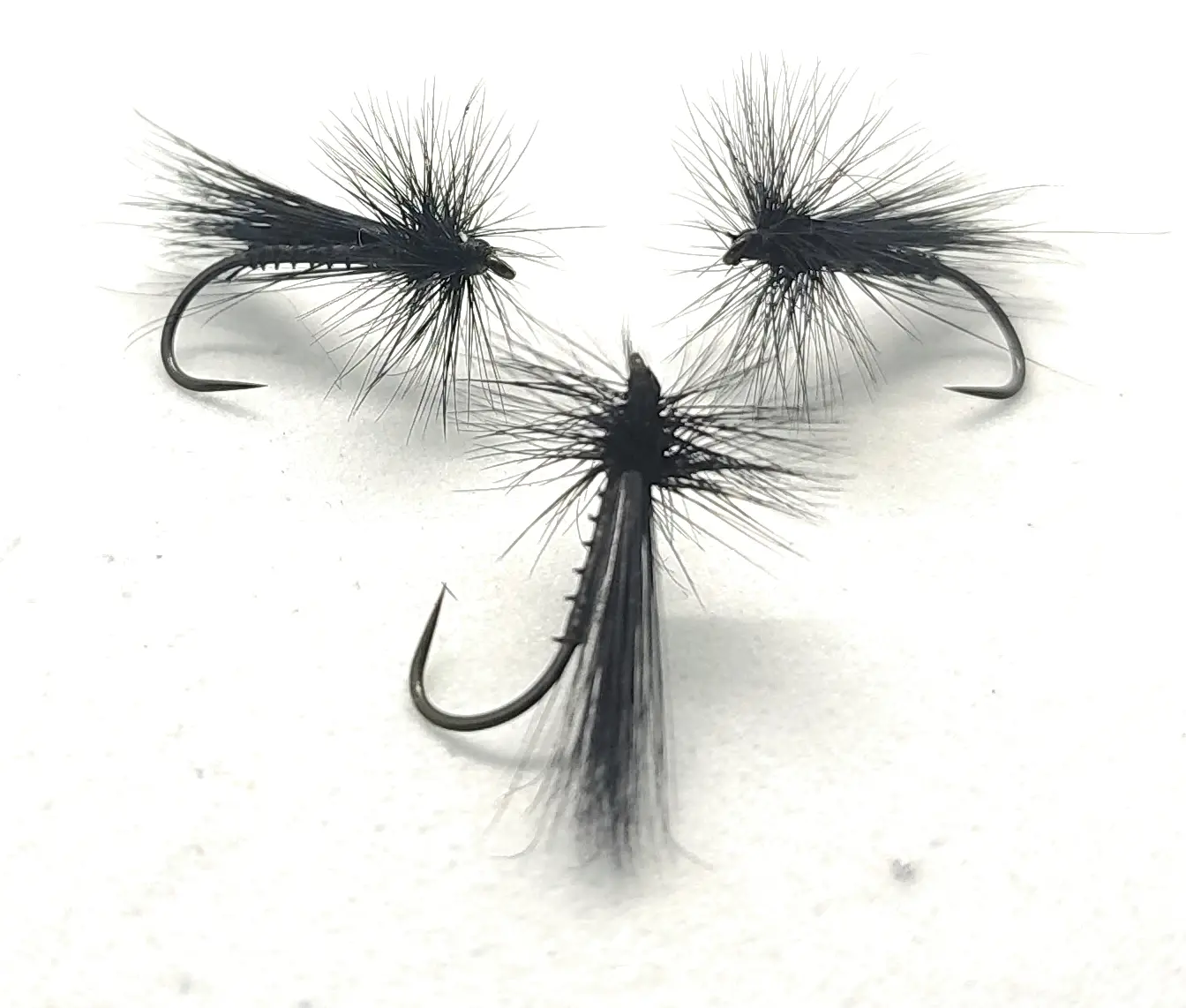 Plecottero Black Dry Fly secco nero, 3 artificiali ami 12 14 16 pesca mosca