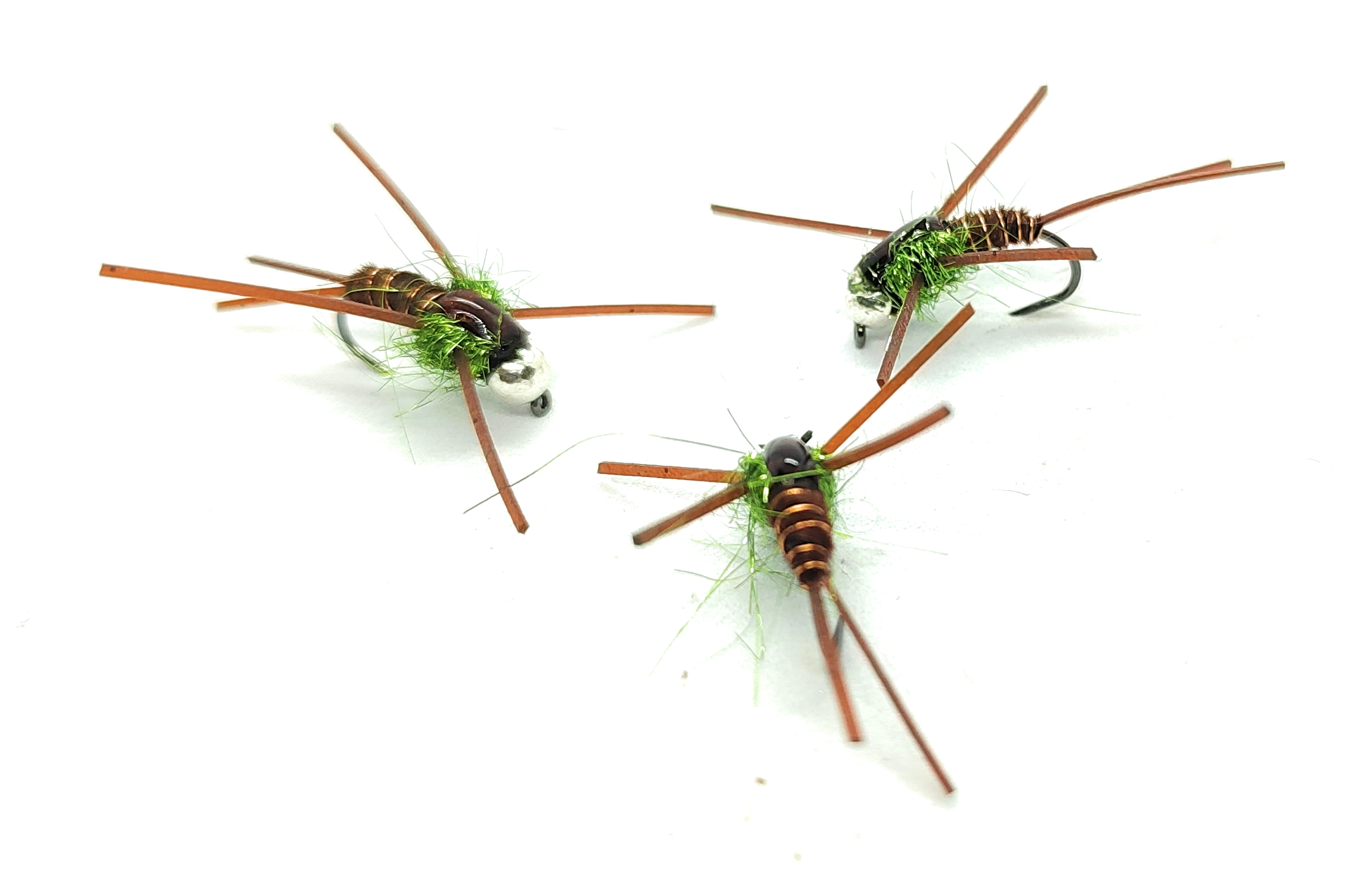 Ninfa Pheasant Tail Grub Rubber Legs 3 pezzi ami 6-12 mosca pesca
